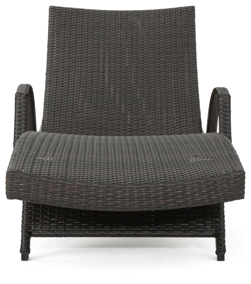 GDF Studio Olivia Outdoor Brown Wicker Armed Chaise Lounge Chairs, Set of 4