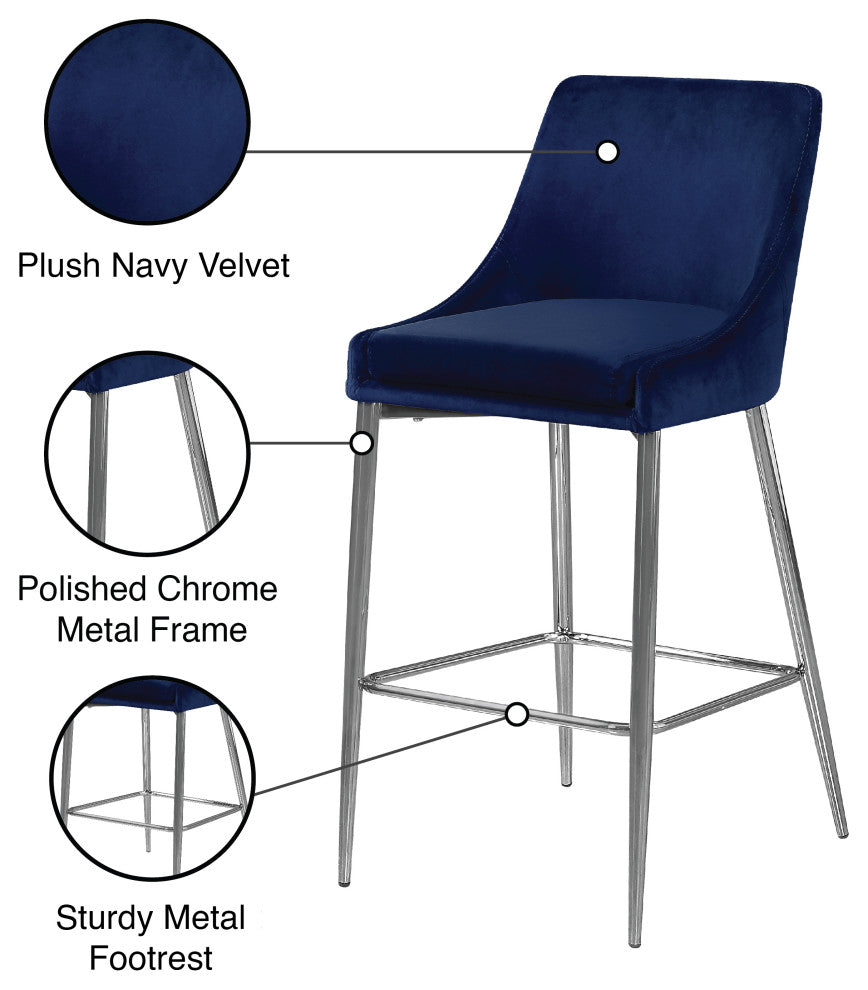 Karina Velvet Stool (Set of 2), Navy, Chrome Base