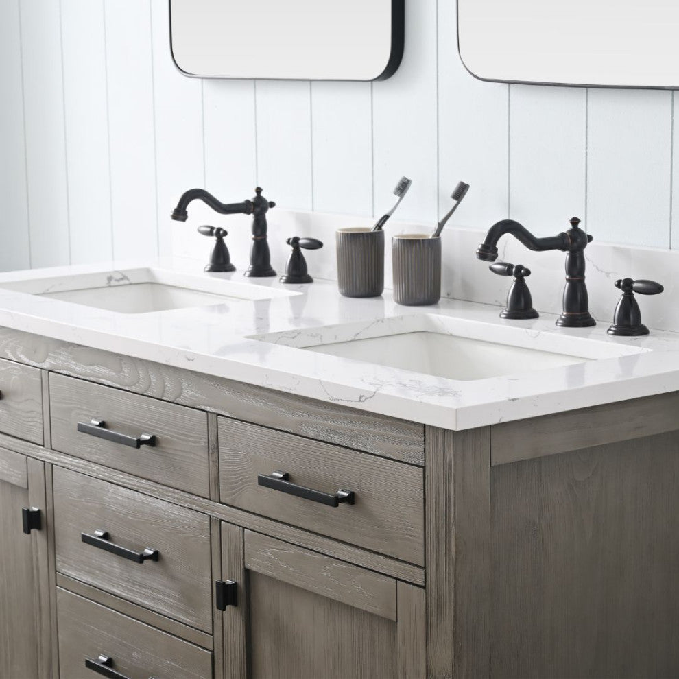 Jasper 54" Bathroom Vanity, Textured Gray, Ariston White Engineered Stone Top