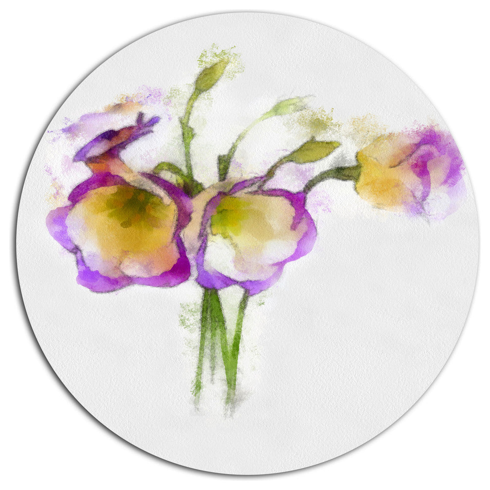 Eustoma Flowers Watercolor Sketch, Floral Disc Metal Wall Art, 11"