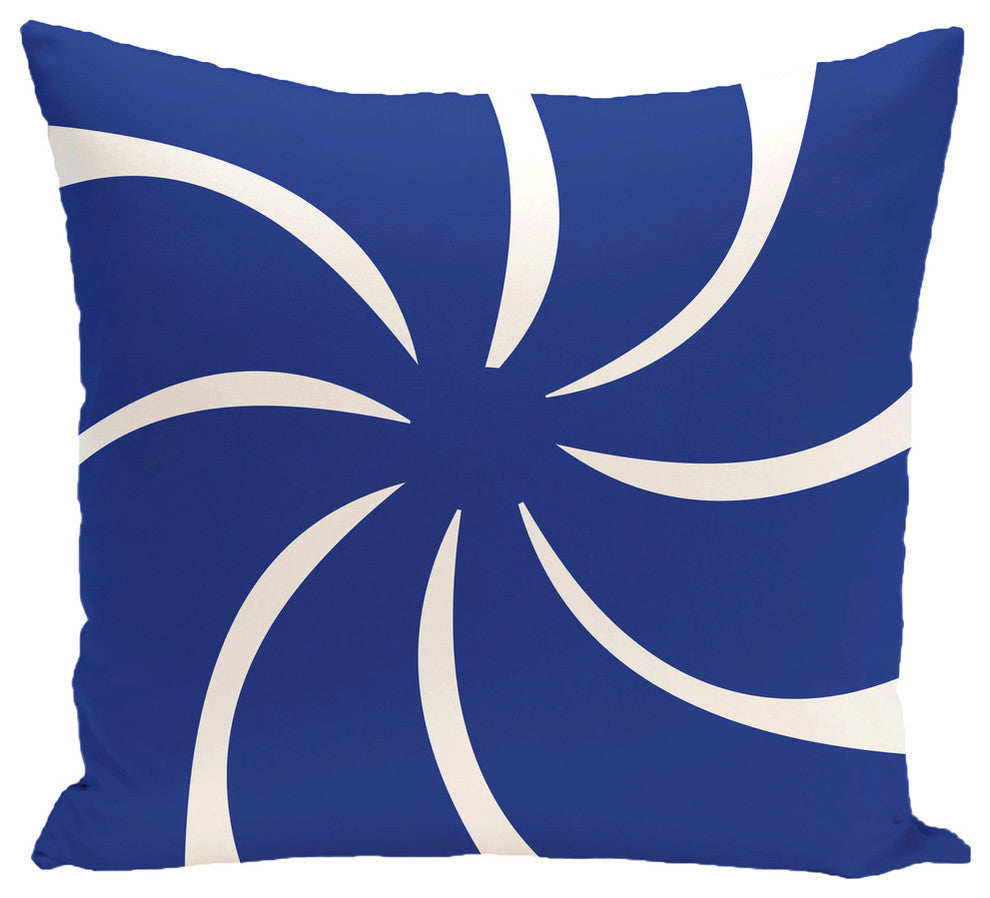 Whirl Of The Season, Decorative Geometric Print Pillow, Royal Blue, 18"x18"