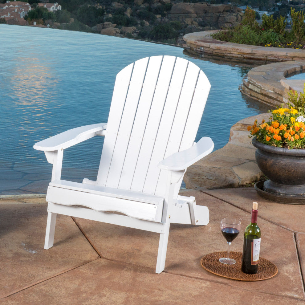 GDF Studio Katherine Outdoor Reclining Wood Adirondack Chairs, Set of 2, White