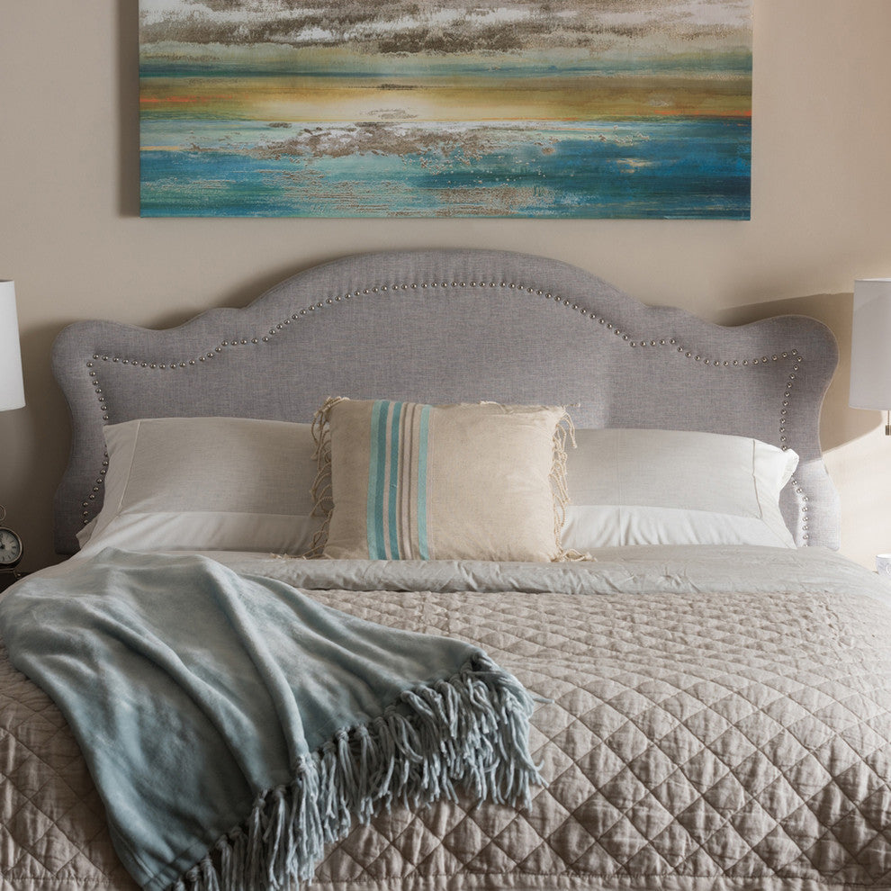 Avery Modern Grayish Beige Fabric Queen Size Headboard