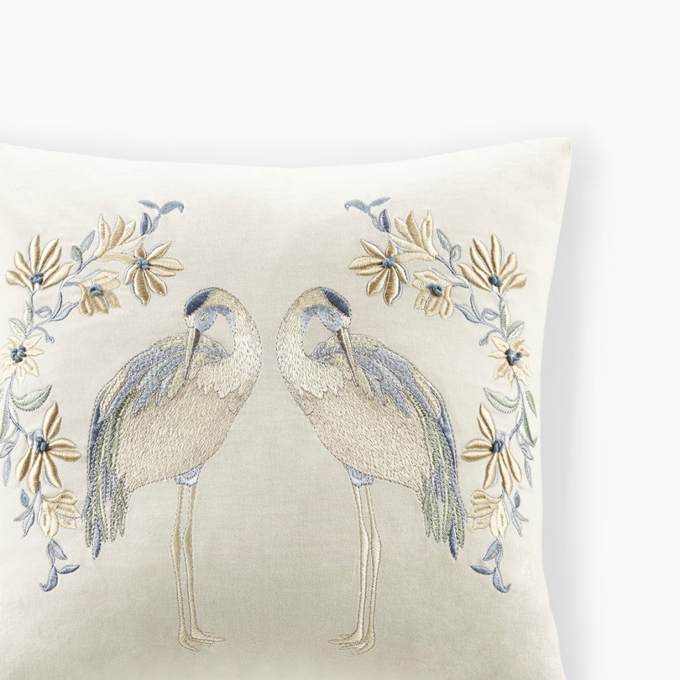 Croscill Home Florio Crane Embroidered Square Pillwo 18x18