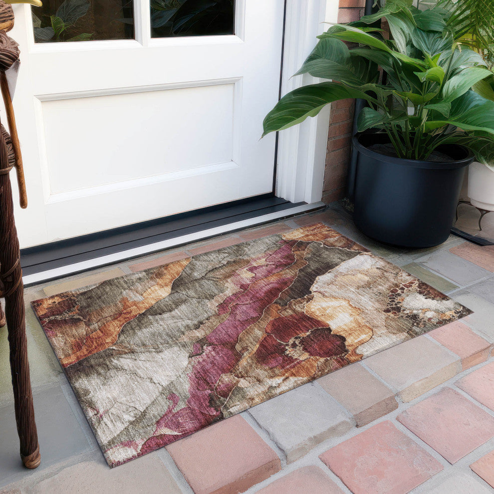 Machine Washable Indoor/Outdoor Chantille ACN1864 Khaki 1'8" x 2'6" Rug