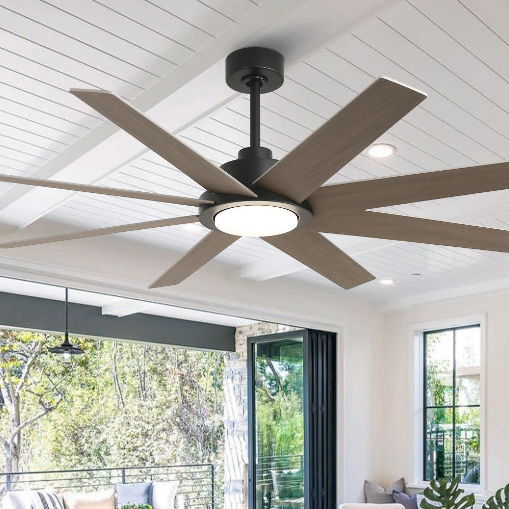 60-inch Industrial 8-Blades Black LED Ceiling Fan with Remote