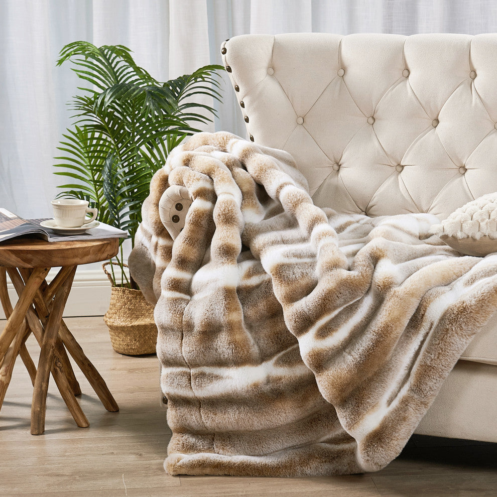 Tip Dying Two Tone Faux Fur Throw, Brown White