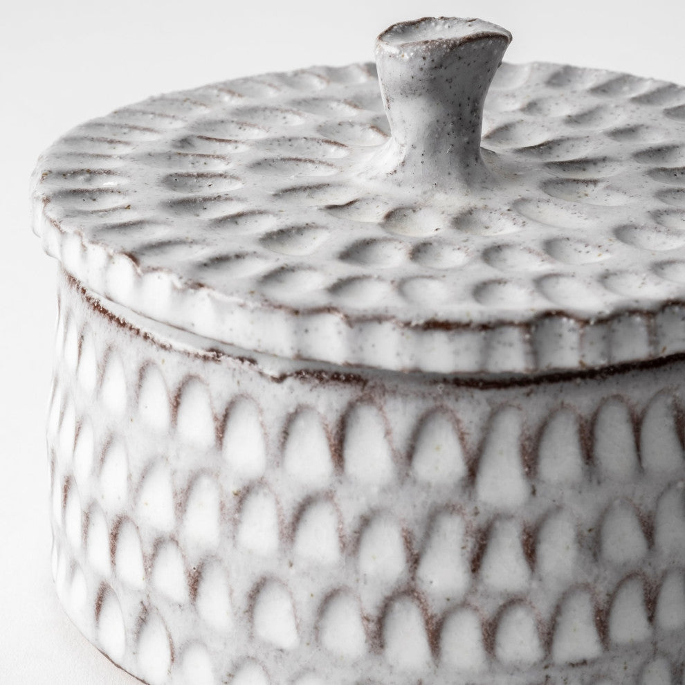 Azul, Small 5L x 5W Gray Ceramic Detailed Decorative Box