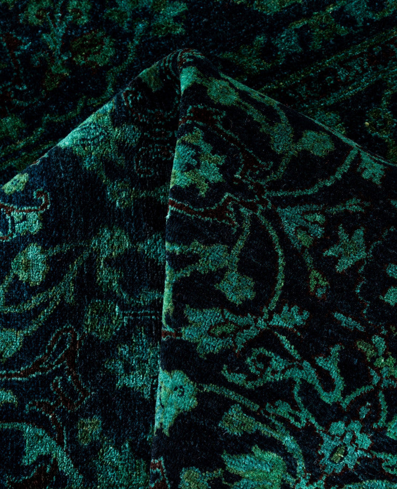 Overdyed One-of-a-Kind Hand-Knotted Area Rug Green, 4' 10" x 5' 1"