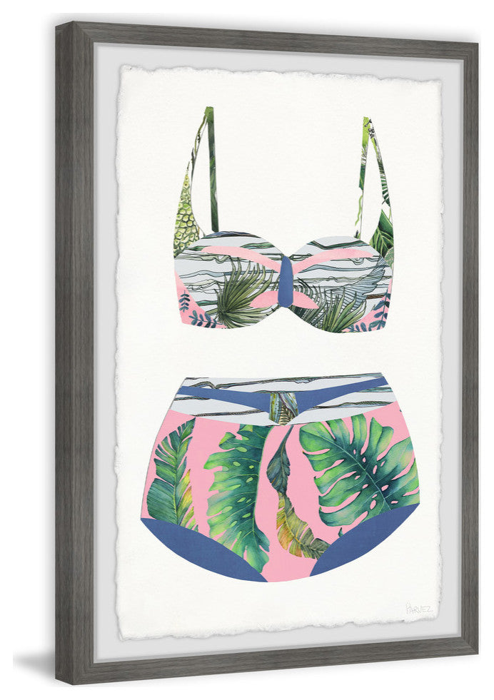 "Pink and Palms Swimsuit" Framed Painting Print, 12"x18"