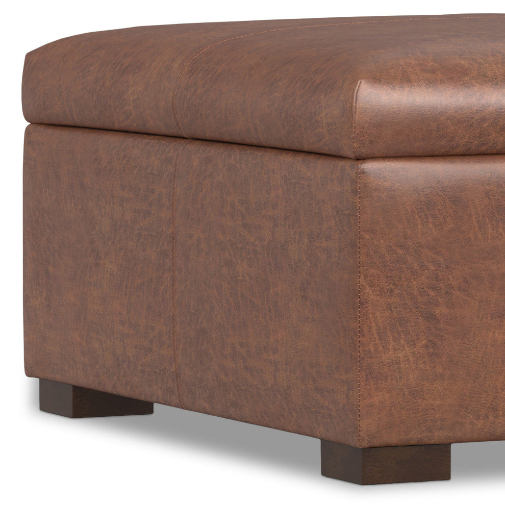 Gabbie Square Coffee Table Storage Ottoman, Distressed Saddle Brown