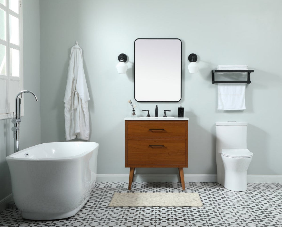 Home Living 22" Midcentury Modern Teak-Light Bathroom Vanity