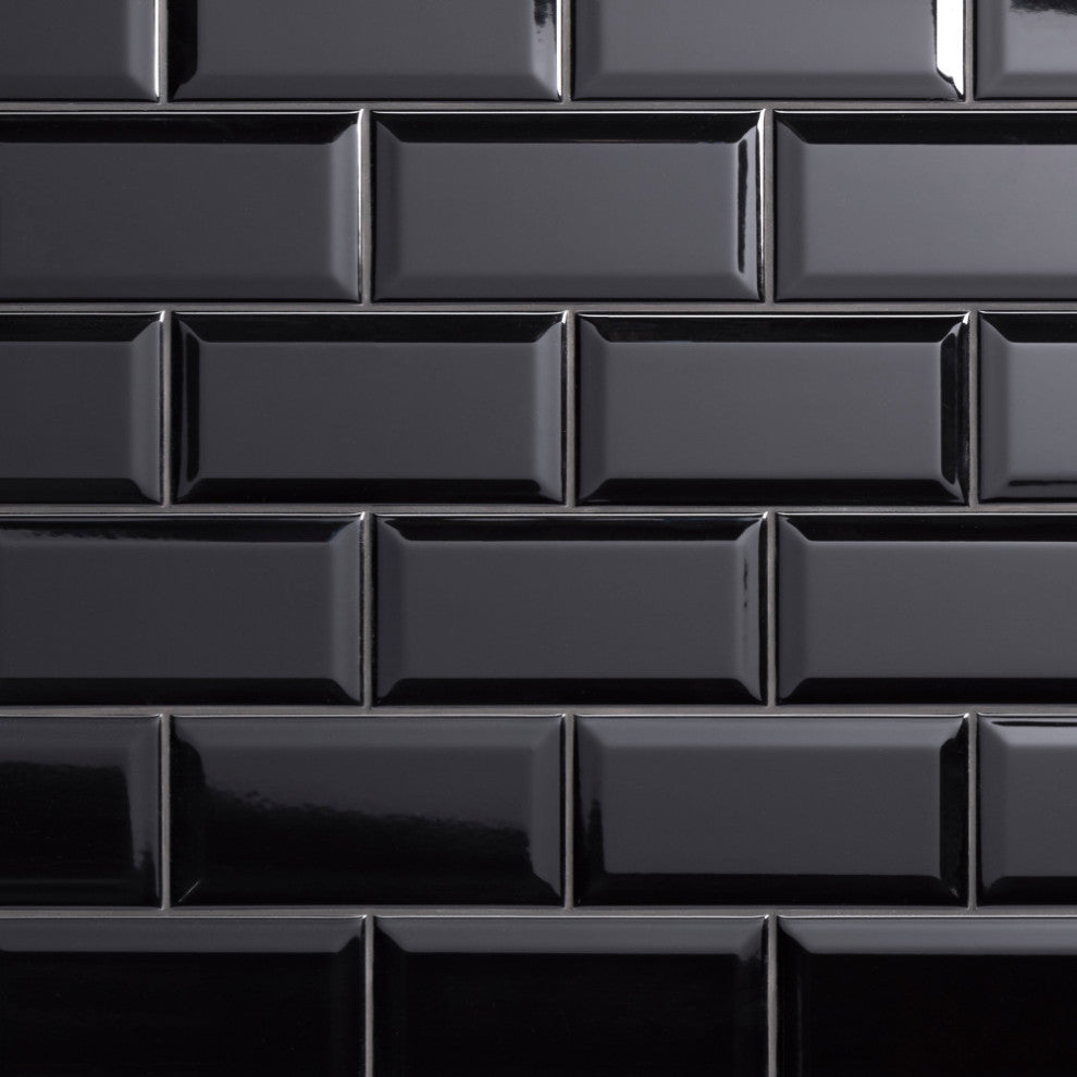 Crown Heights Beveled Glossy Black Ceramic Wall Tile