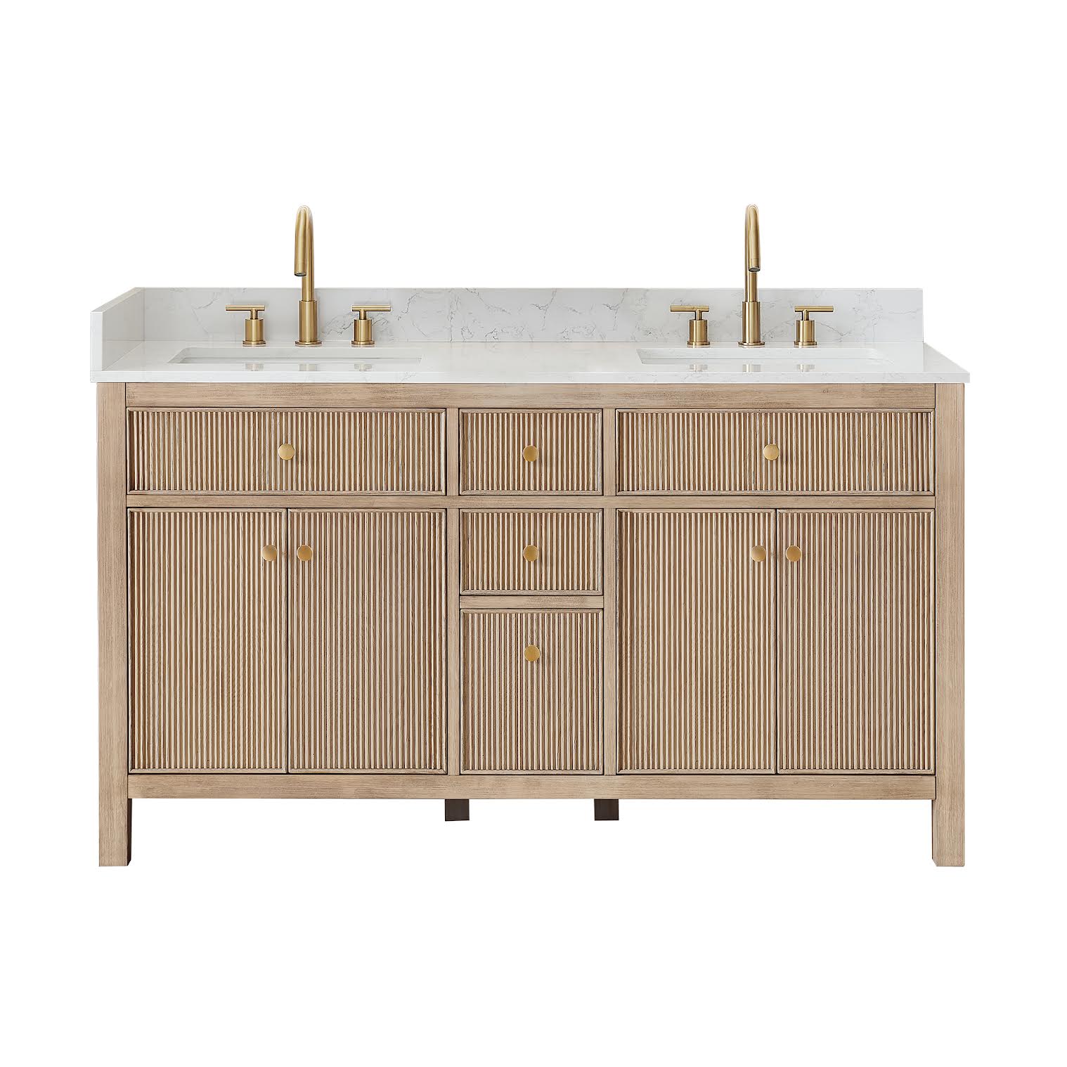 Cerrito Bathroom Vanity, Natural Oak, 60" Double, without Mirror