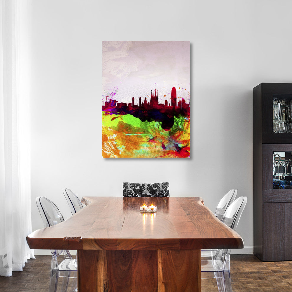 "Barcelona Watercolor Skyline" Fine Art Print