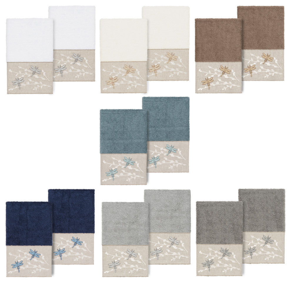 Linum Home Turkish Cotton Braelyn 2-Piece Embellished Hand Towel Set, Latte