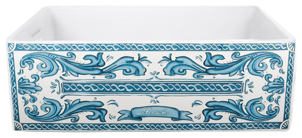 Nantucket Sinks Farmhouse Fireclay Sink with Hand Painted Nantucket Apron Front