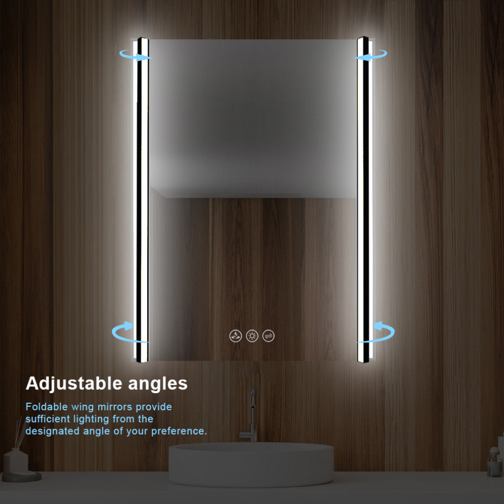 LED Antifog Bathroom Mirror, Dimmer, Adjustable Color, Matte Black, 24x32