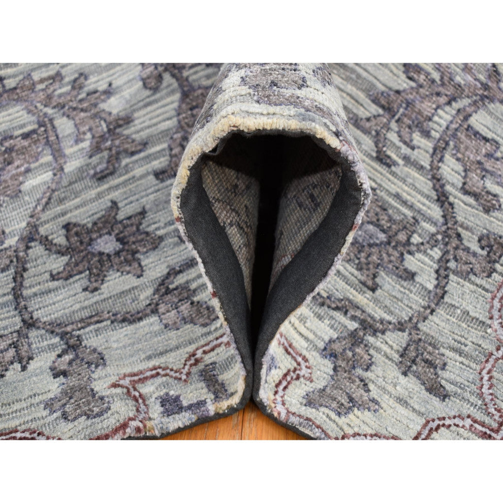 Ash Gray The Maharaja Pure Silk With Wool Hand Knotted Oriental Rug 7'9"x10'1"