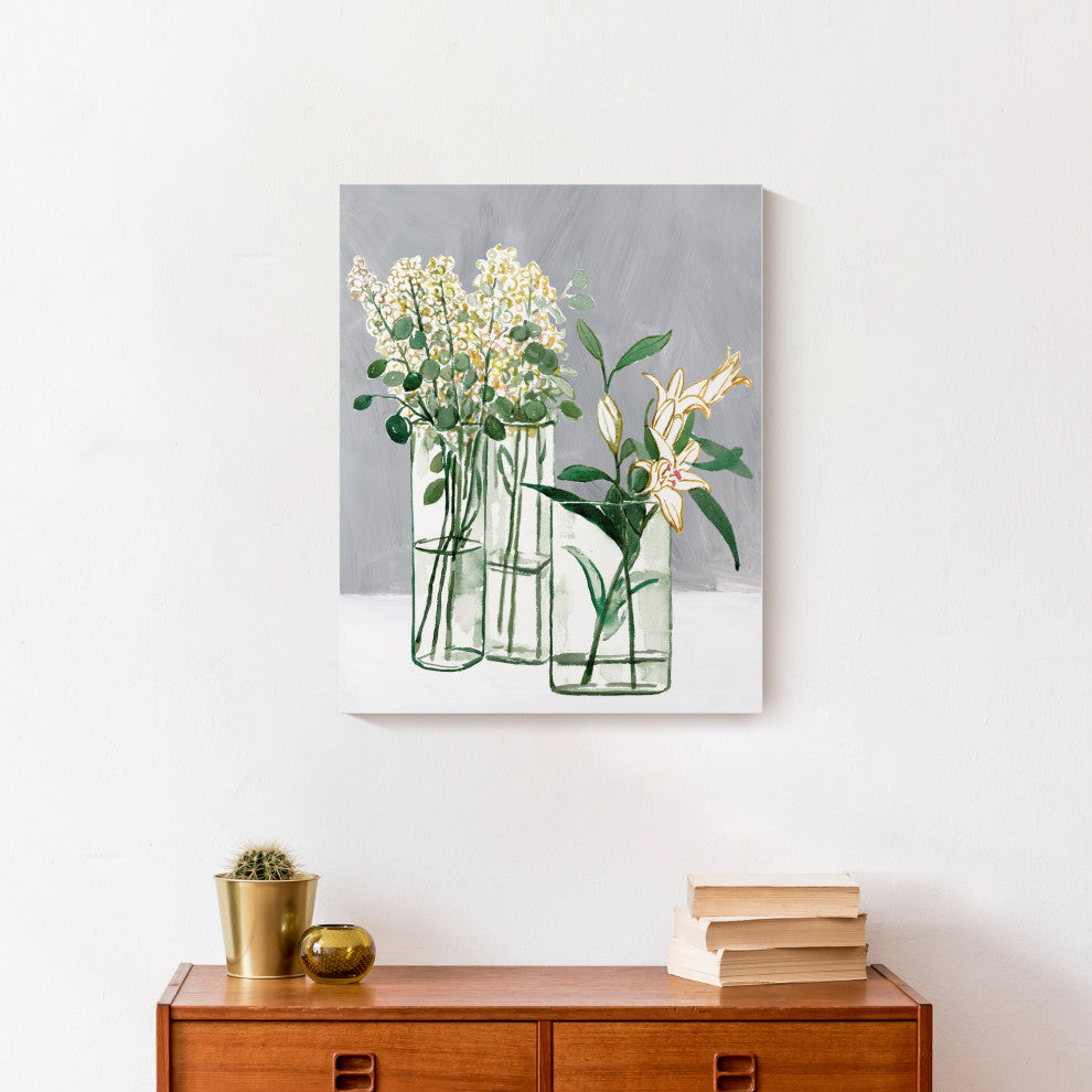 Yellow Flowers in Glass Vases 16x20 Canvas Wall Art