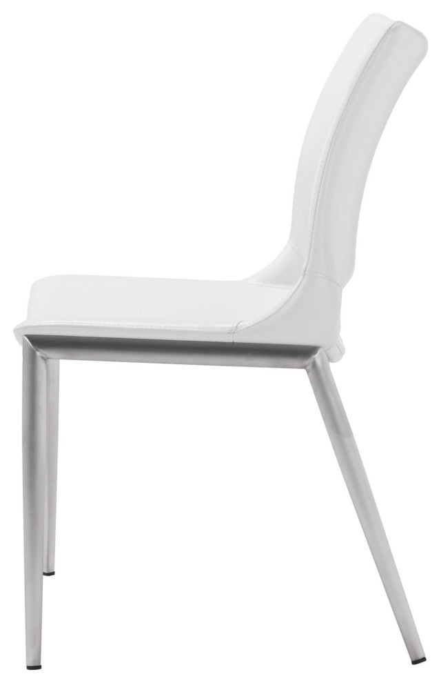 Dining Chair, Set of 2, Faux Vinyl Leather, Steel, White, Silver, Cafe Bistro