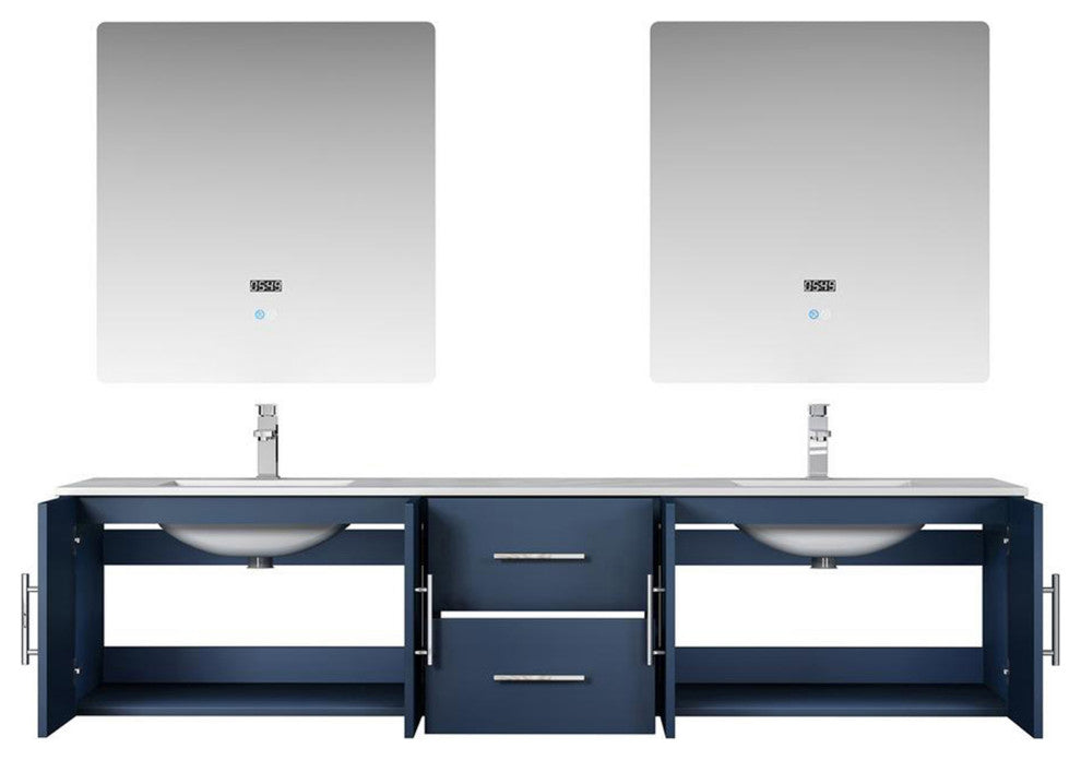 Geneva Transitional Navy Blue 80" Double Vanity Set