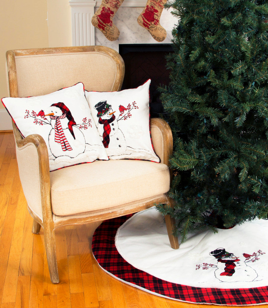 Snowman Christmas Pillow With Softy Tufted Snow Embroidered, 18"x18"