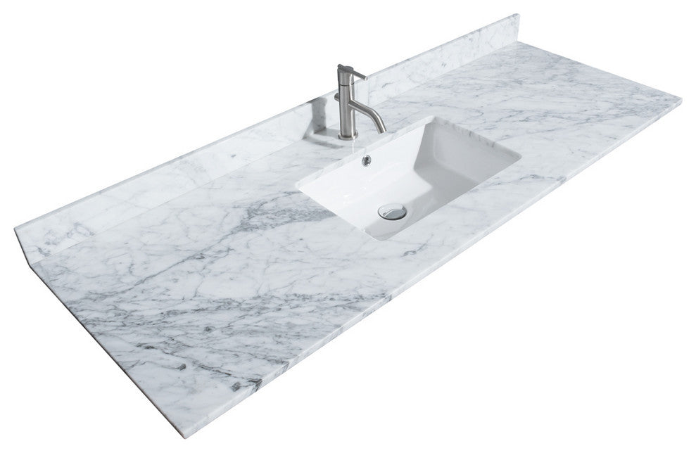 60" Single Vanity, Espresso, White Carrara Marble Top, Undermount Square Sink