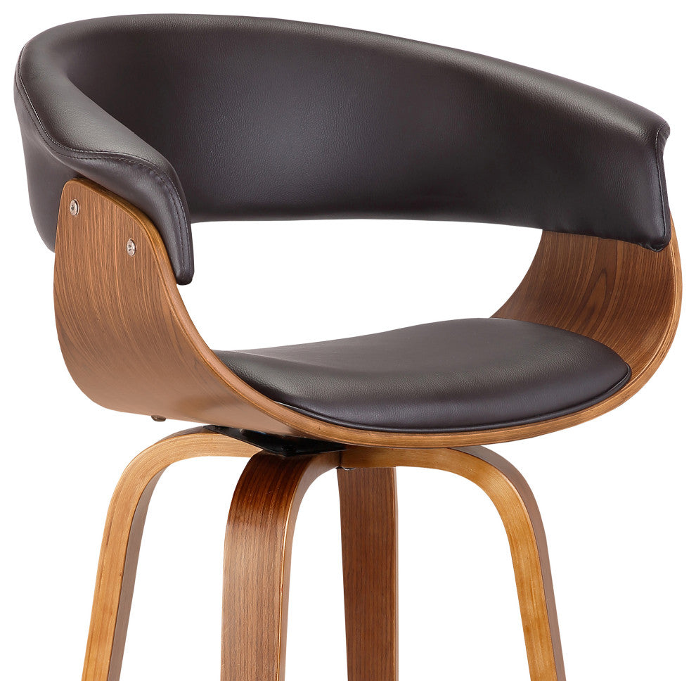 Julyssa 30" Bar Height Swivel Brown Faux Leather and Walnut Wood Bar Stool