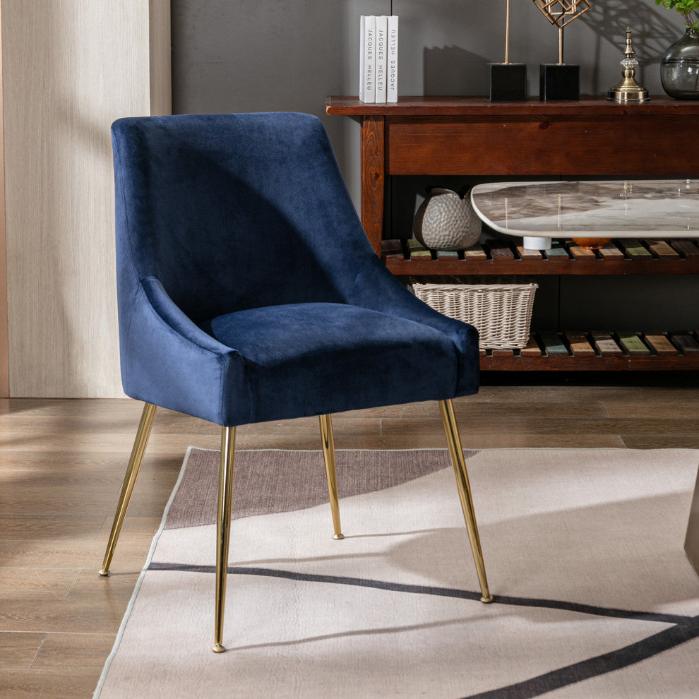 WestinTrends Upholstered Velvet Glam Accent Chair w/ Gold Metal Legs, Navy Blue