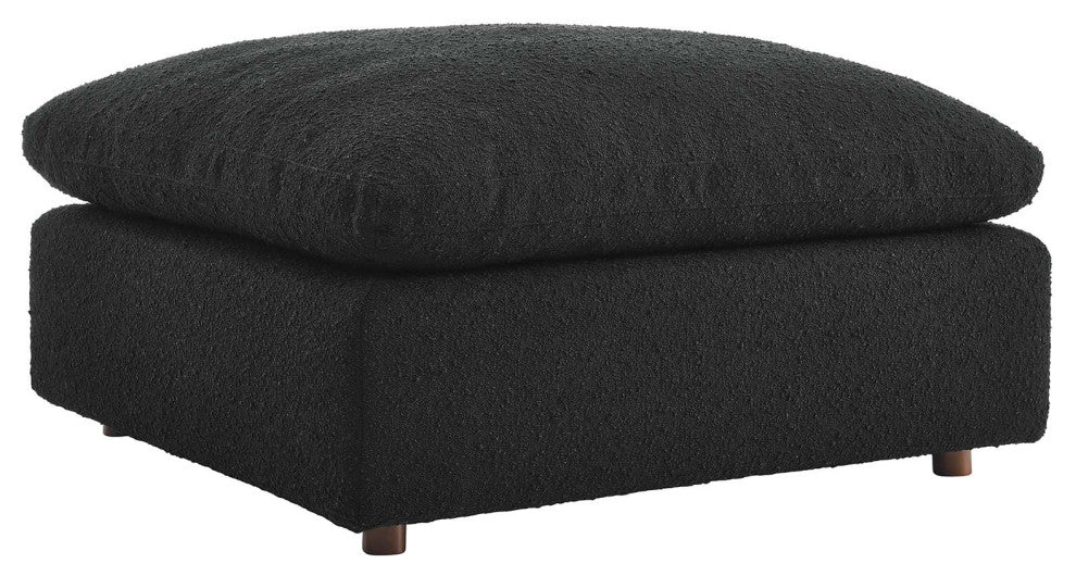 Commix Down Filled Overstuffed Boucle Fabric Ottoman, Black