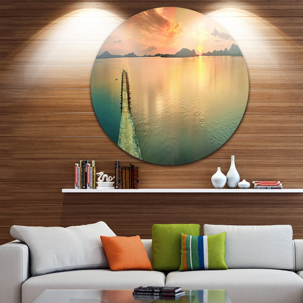 Tranquil Sunset Panorama, Photography Disc Metal Artwork, 38"