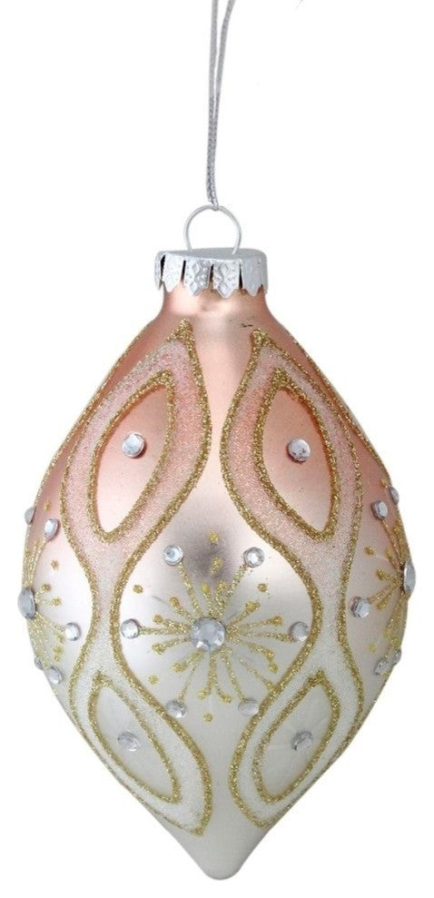 4" Rose Gold Retro Ombre Glass Finial Christmas Ornament, 100 mm.