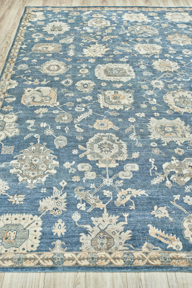 Museum Hand-Knotted Bamboo Silk and Cotton Navy Area Rug