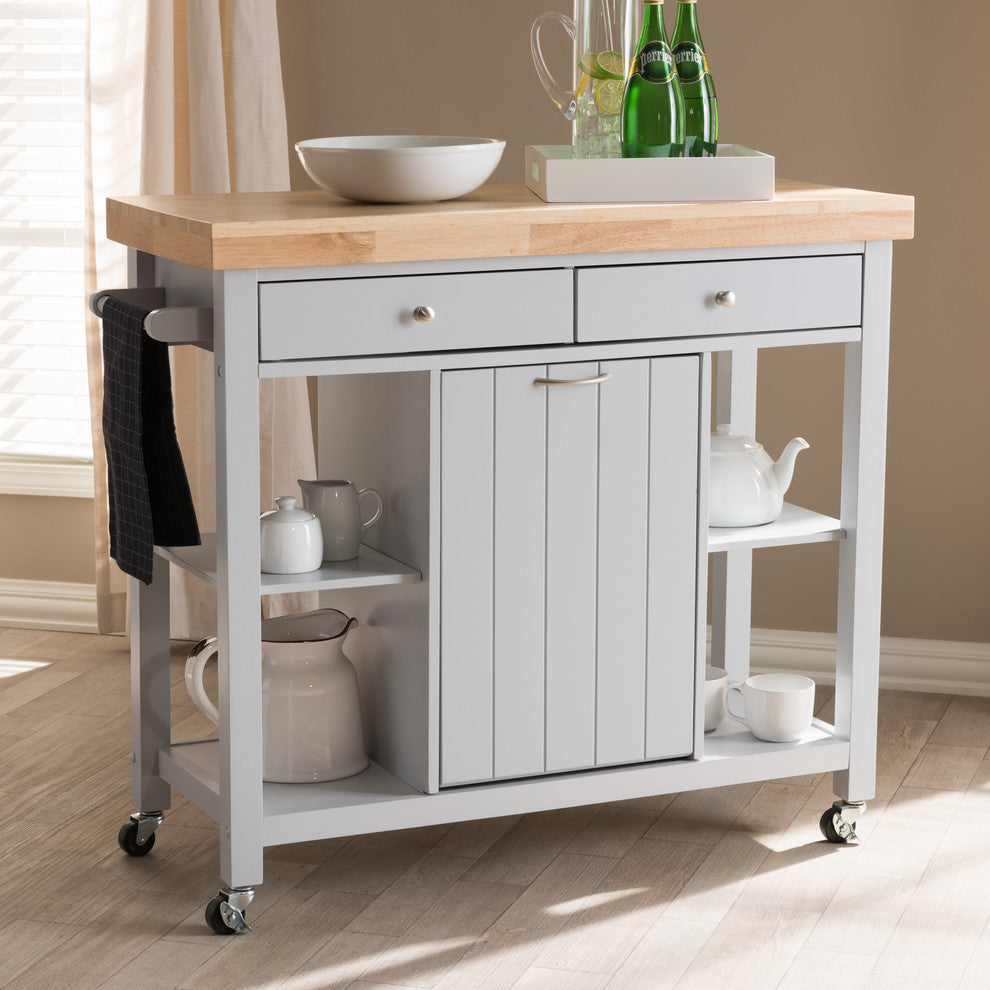 Hayward Coastal, Farmhouse Light Gray Wood Kitchen Cart