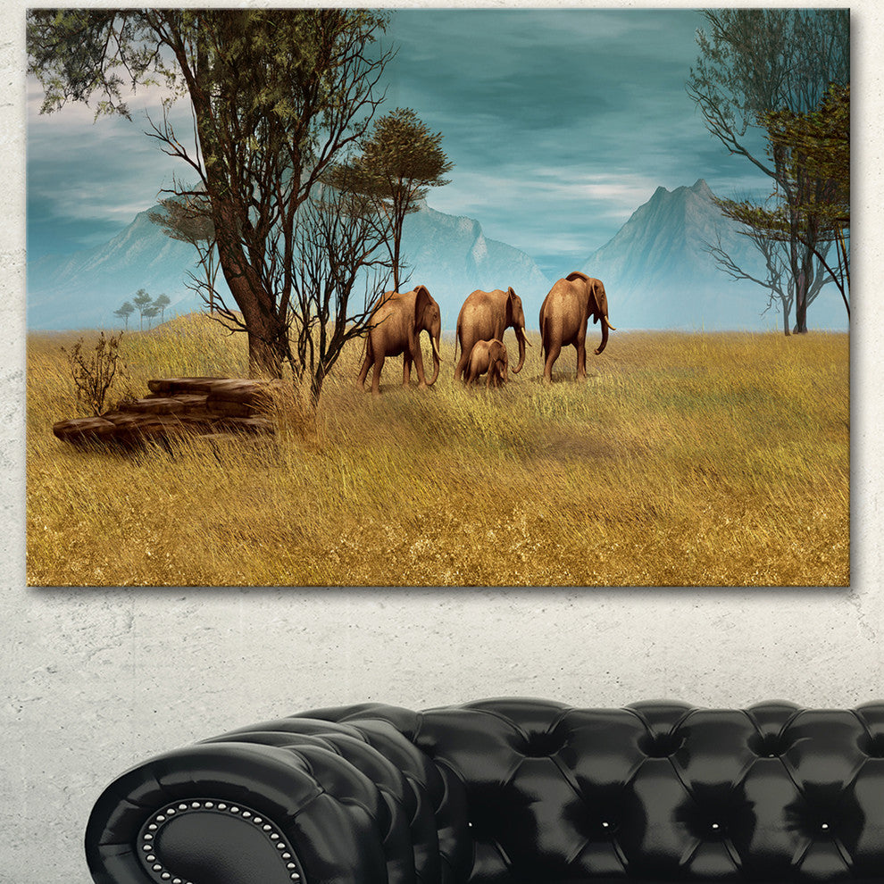 African Elephants Panorama, African Canvas Art Print, 40"x30"