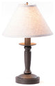 Handcrafted Wood Butchers Table Lamp With Linen Shade, Black