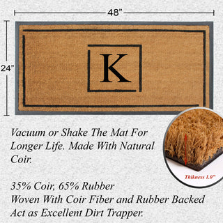 A1HC Hand-Crafted 24"x48" Rubber Coir Double-Single Monogrammed, K