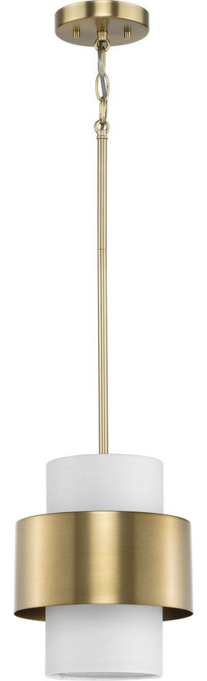 Silva Collection One-Light Brushed Bronze White Linen Shade Pendant