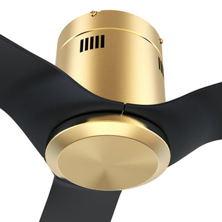 CARRO 52" 3 Blades Flush Mount Ceiling Fan with Remote Control No Light, Black/Gold