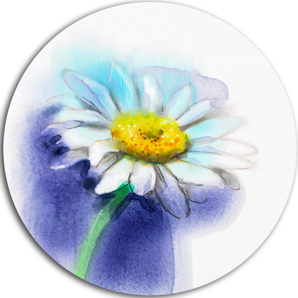 White Gerbera Daisy In Blue, Flower Disc Metal Wall Art, 23"
