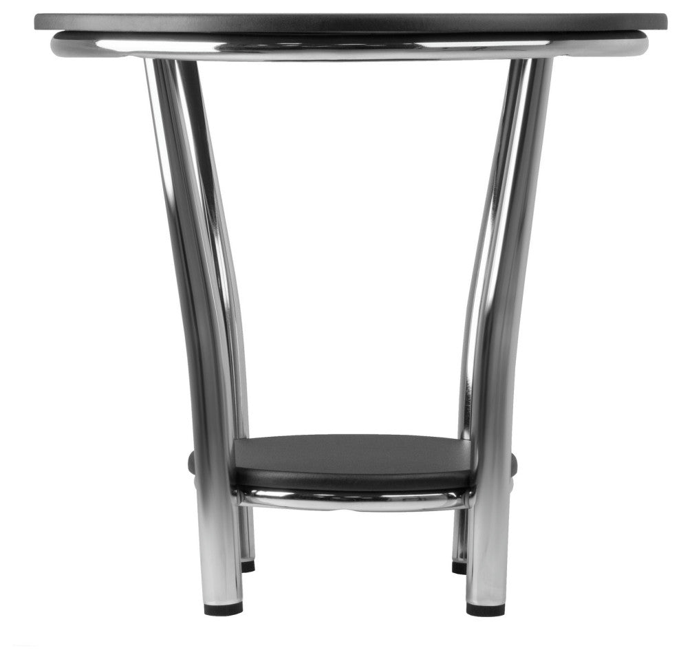Maya Round End Table, Black Top, Metal Legs