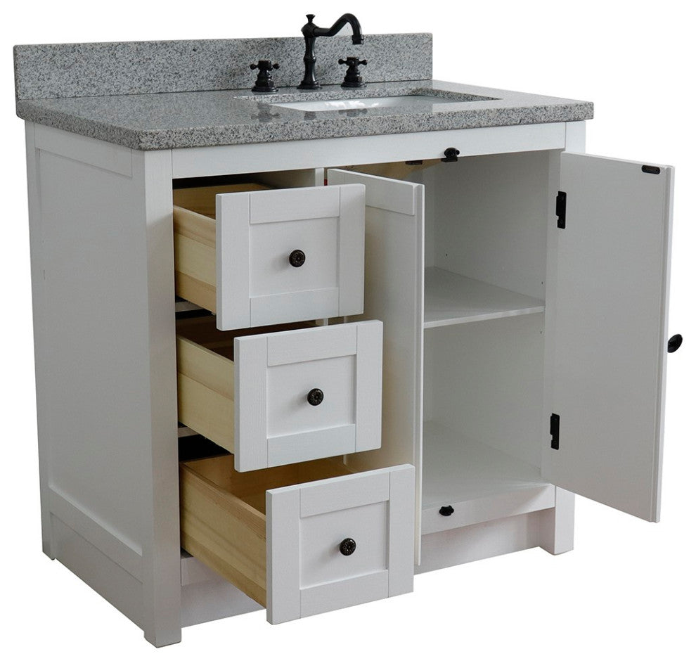 37" Vanity, Glacier Ash, Gray Granite Top, Right Doors/Right Rectangle Sink