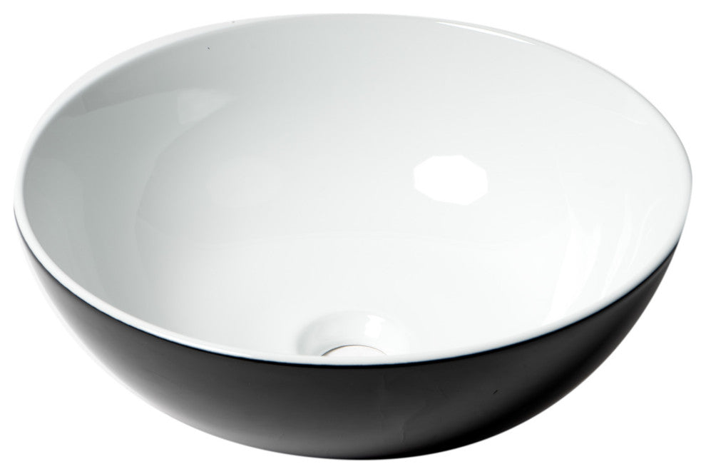 Black and White 15" Round Vessel Above Mount Ceramic Sink