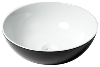 Black and White 15" Round Vessel Above Mount Ceramic Sink