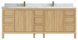 Elizabeth 84 Double Sink Bath Vanity in Light Natural Teak 2" Calacatta Laza