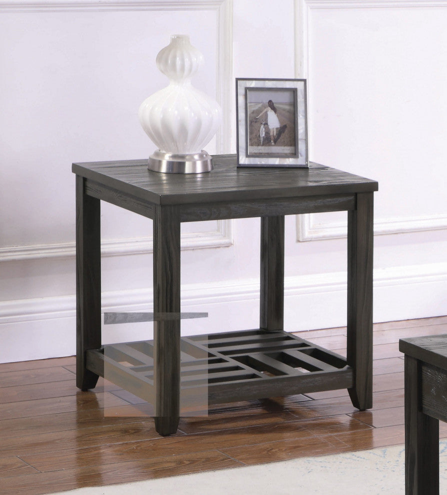 Rectangular End Table with Shelf, Gray