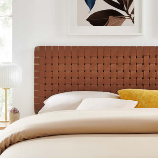 Sparta Weave Vegan Leather King Headboard, Walnut Brown