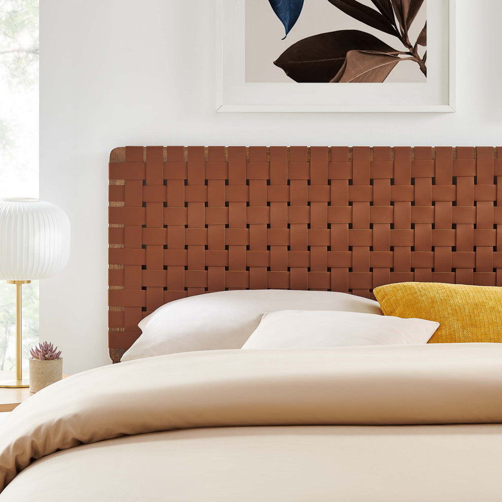 Sparta Weave Vegan Leather King Headboard, Walnut Brown
