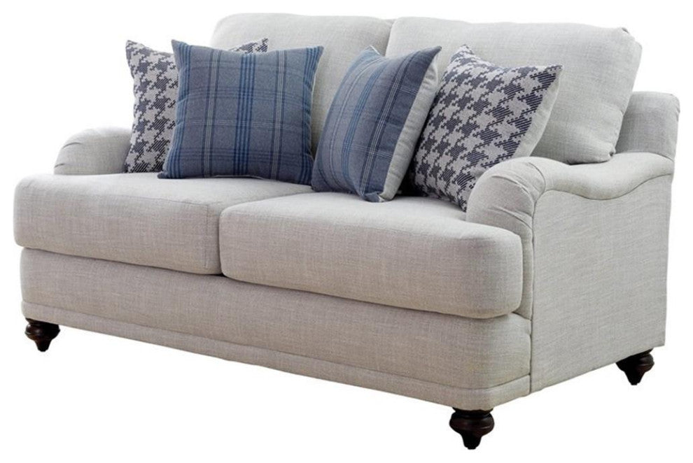 Coaster Contemporary Fabric Recessed Arms Upholstery Loveseat in Gray